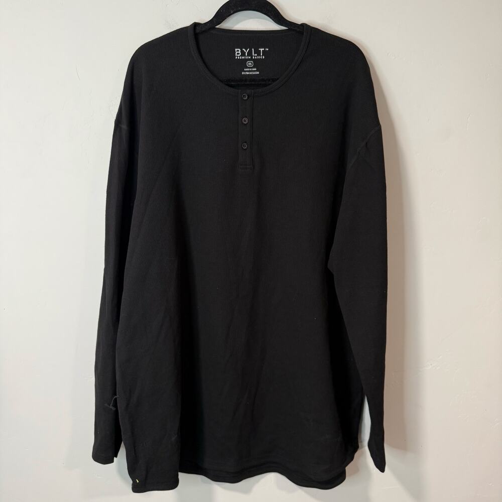 Bylt Basics Men's Thermal Long Sleeve Henley‎ Shirt Waffle XXXL Black